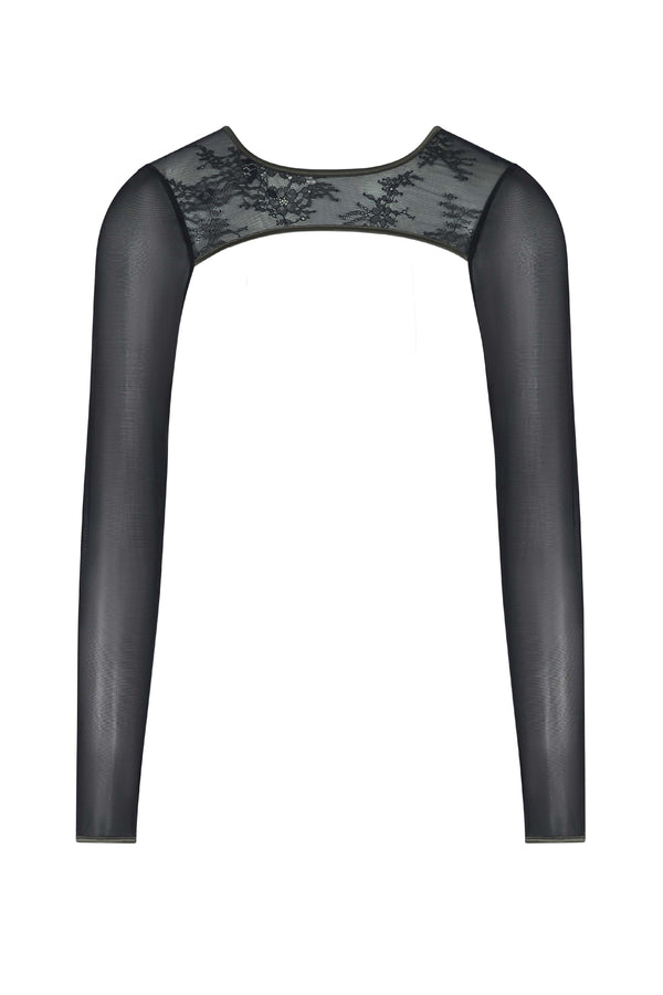 Iona black long mesh sleeve shrug