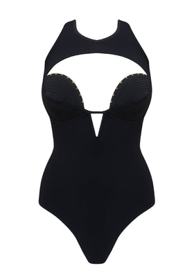 Babooshka Luxury black one piece Swimsuit with V wire front 