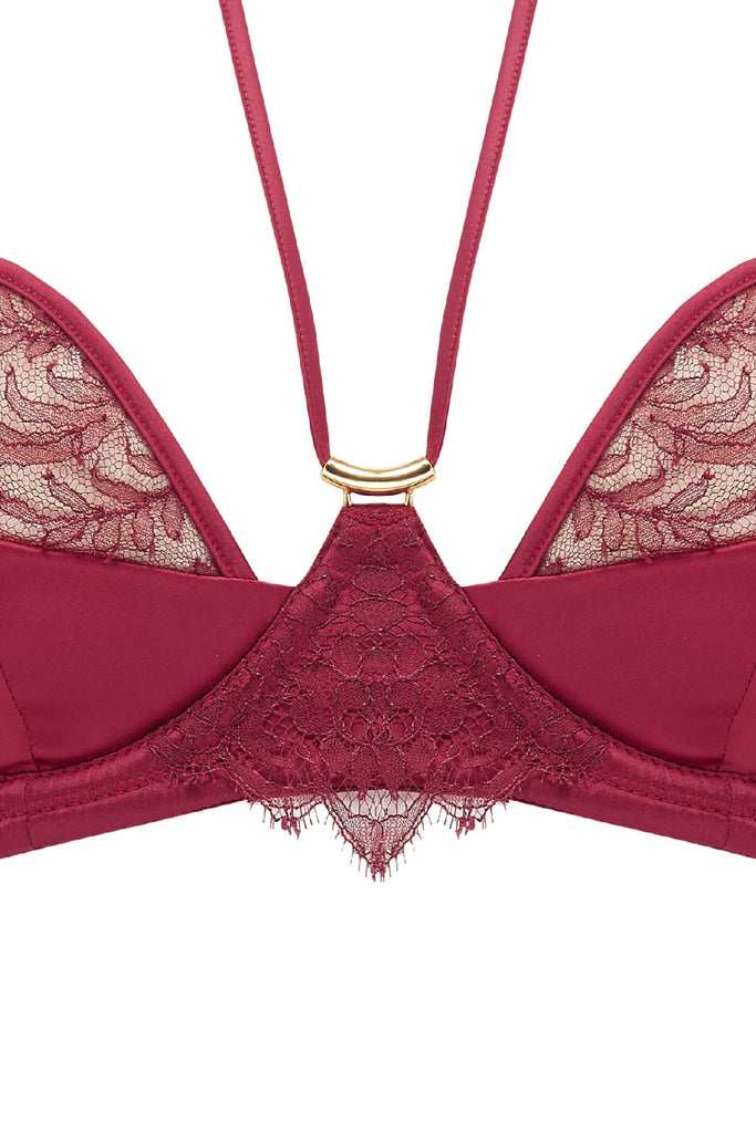  Rosalia red bra in sheer lace. Seductive lingerie Tatu Couture 