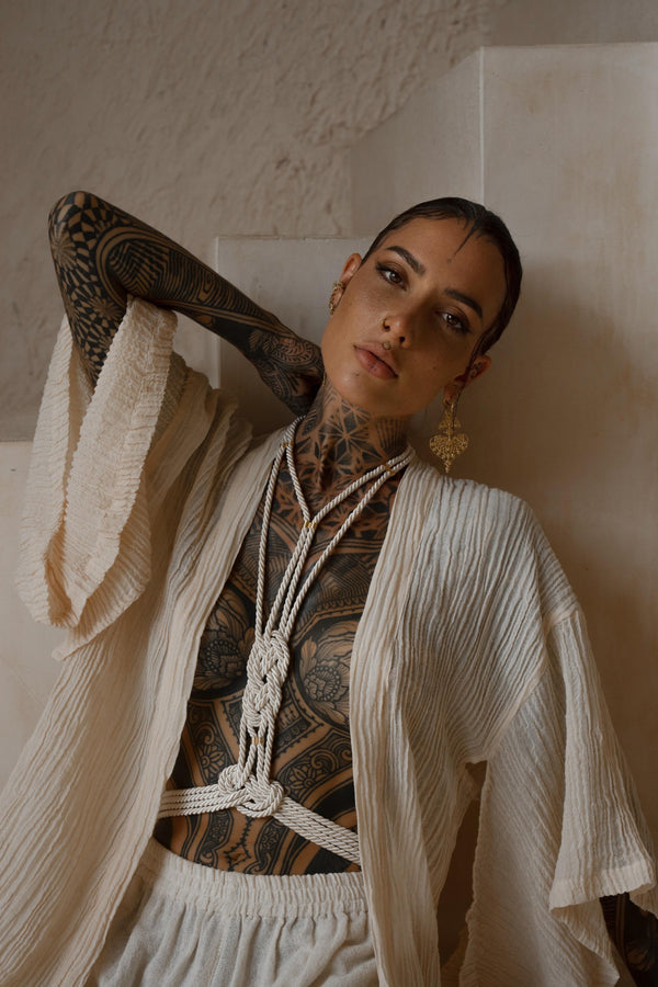 High-end artisan rope body harness for women – elegant, minimalist lingerie accessory