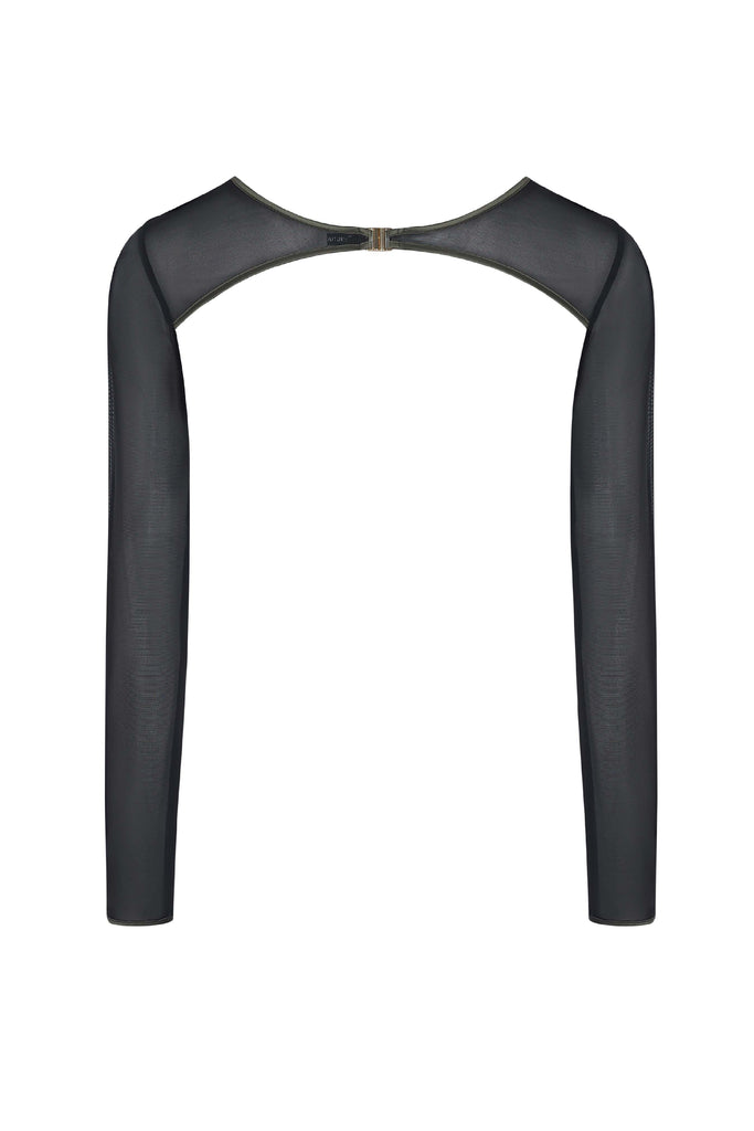 Black long-sleeve mesh top 