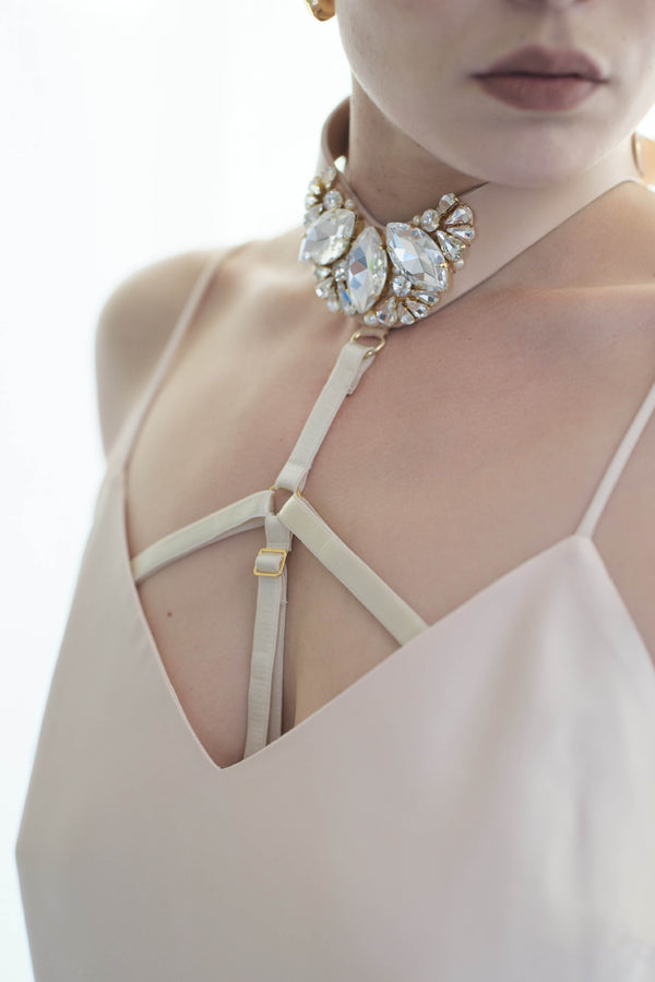Luxury hand jewelled leather fashion body harness 