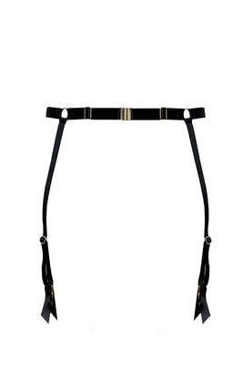 Luxury black leather suspender belt with hand embellished crystals