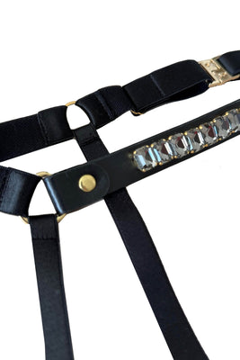 Luxury black garter  belt with crystals by Ludovica Martire 