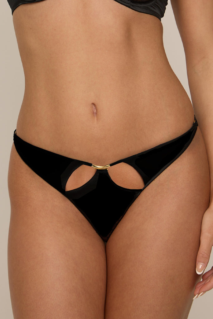 Luxury Italian satin ouvert brief with 24-carat gold-plated hardware