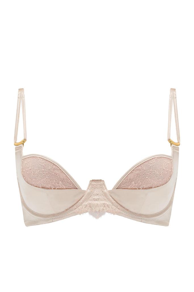 Rosalia plunge bra in sheer lace. High end designer lingerie by Tatu Couture