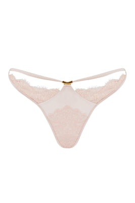 Rosalia  sheer lace thong with stretch satin. Part of the designer luxury lingerie collection