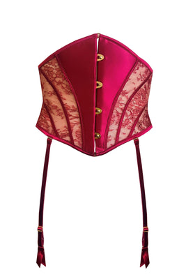 Rosalia Luxury underbust corset in red lace and satin with detachable suspenders