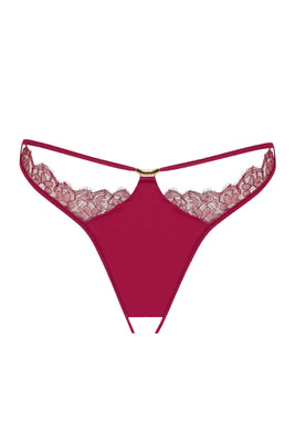 Rosalia ouvert back brief with luxury lace panels and crotchless gusset