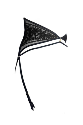 British-made luxury lingerie suspender belt with guipure embroidery and gold details