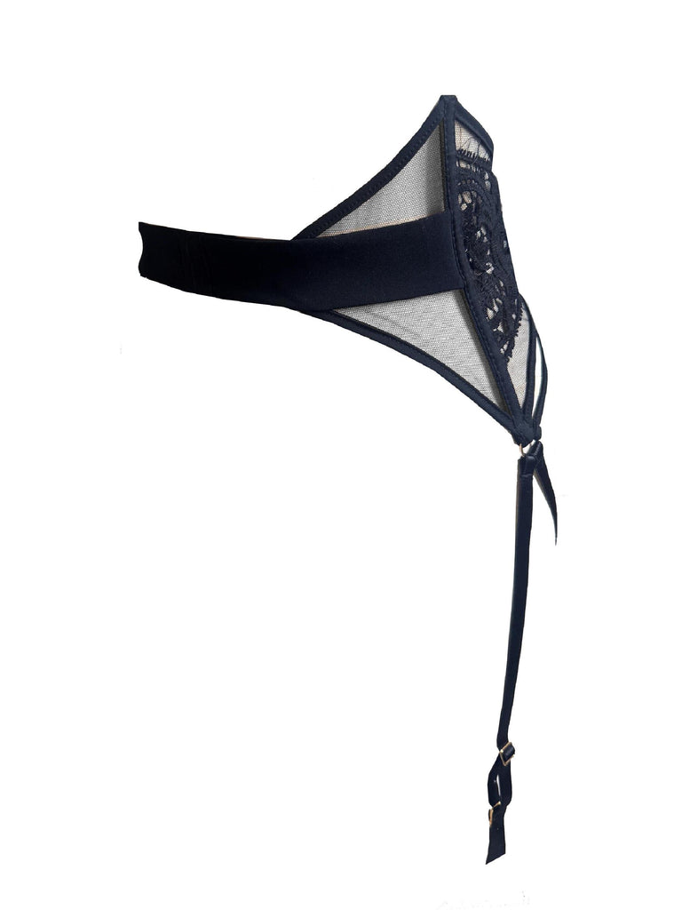 Serafina embroidered suspender belt featuring sculpting side bone and 24K gold details