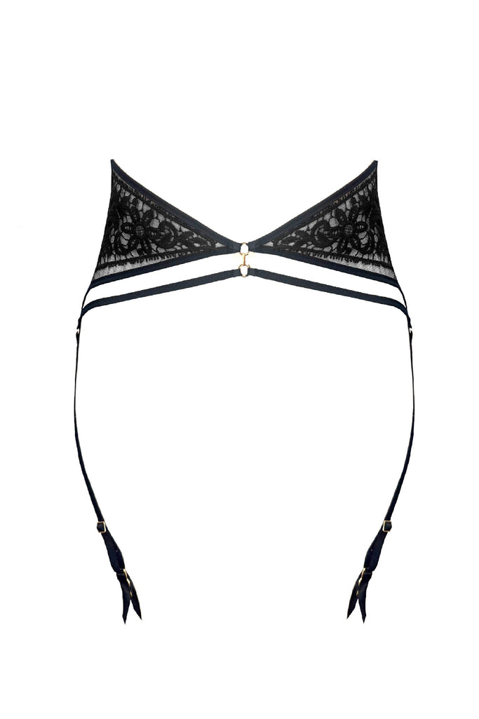 Serafina luxury guipure embroidery suspender belt with 24K gold details