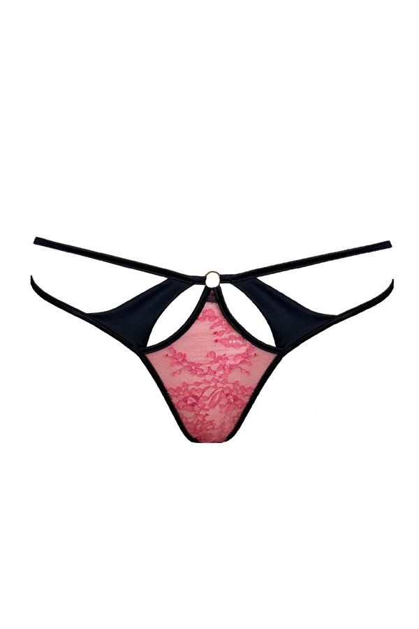 Sheer ouvert brief withhot pink sheer lace panels and crotchless gusset