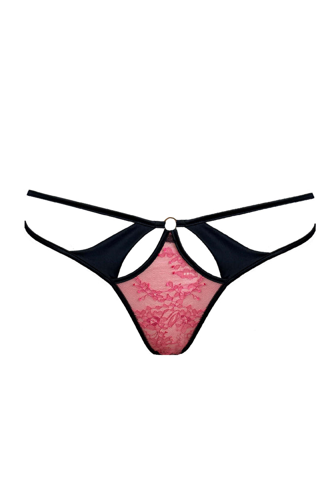 Sheer ouvert brief withhot pink sheer lace panels and crotchless gusset