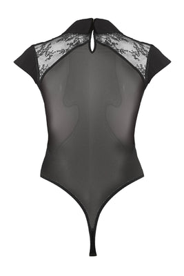 Veronica Sheer thong mesh bodysuit with collar 