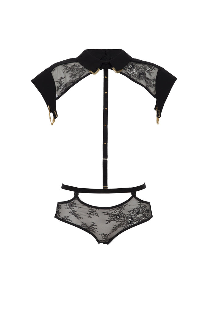 Josephine Collar & body Harness with detachable luxury black brief