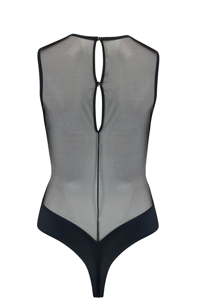 Ayako sheer black bodysuit with thong back