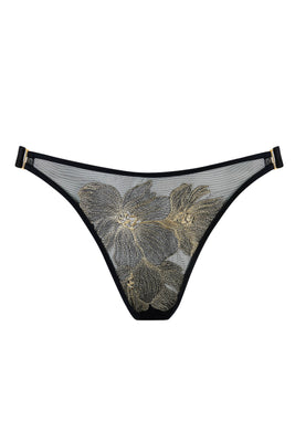 Ayako luxury black and gold embroidered thong