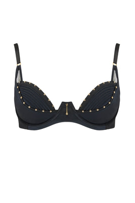 Babooshka black designer bra with gold stud detail & quilting