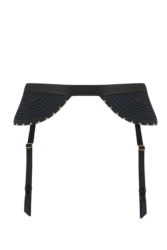 Babooshka  black satin garter belt with gold studding detail 