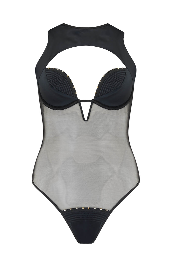 Babooshka designer bodysuit with sheer mesh body