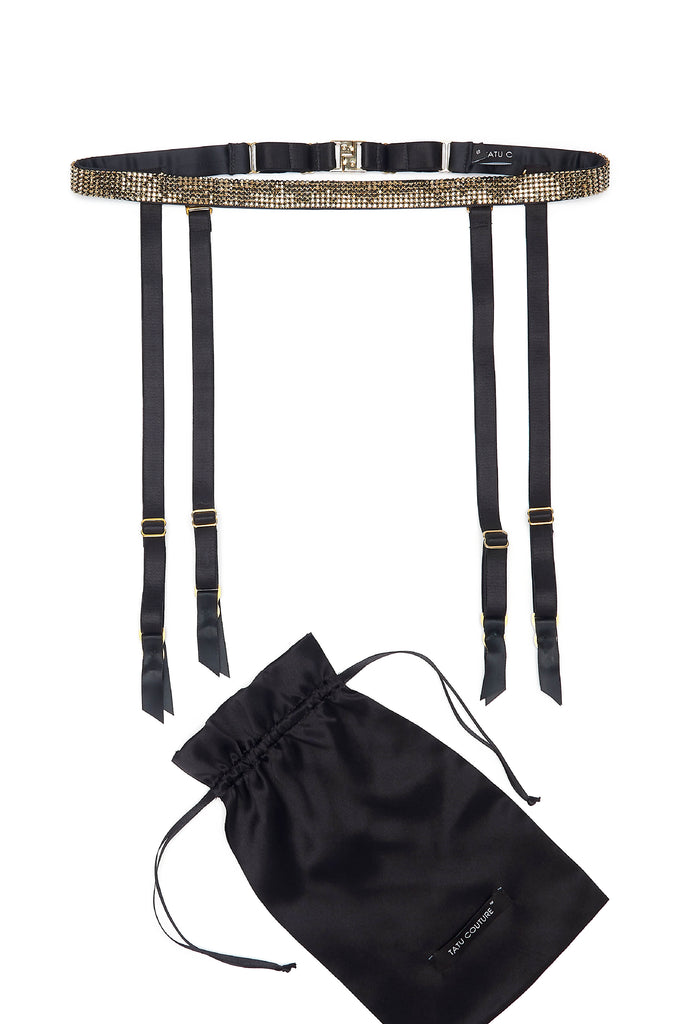 Luxury black suspender belt with Swarovski crystals by Tatu Couture 