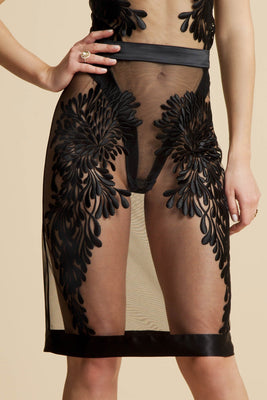 Gabriella black sheer skirt with couture embroidery