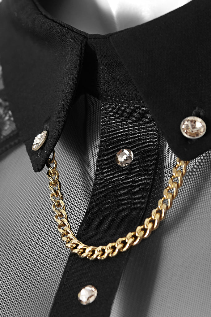 Detail of Katya Collar Bodysuit featuring Swarovski crystals 