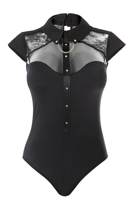 Katya Luxury bodysuit in black lace, designed by Tatu Couture Lingerie