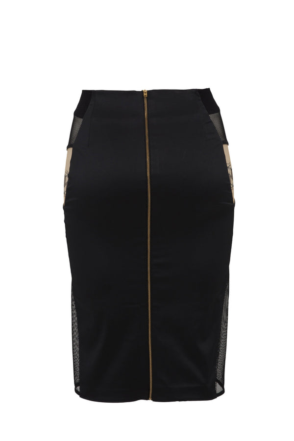 Nadine black pencil skirt with gold zip back 