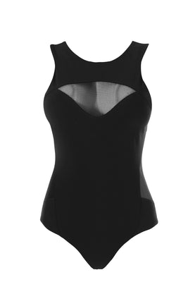 Annushka black one piece luxury designer Swimsuit by Tatu Couture.
