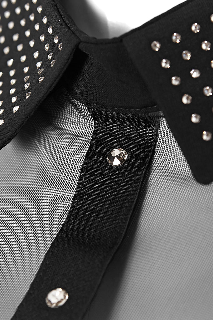 Close up of Anastazia collar bodysuit with Swarovski crystals 