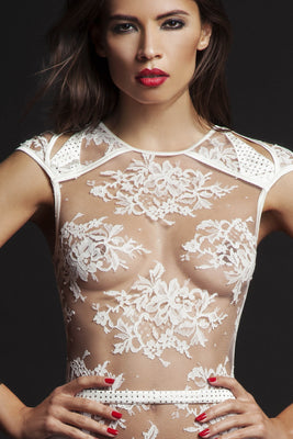 Nadya luxury designer lace bodysuit in ivory lace 