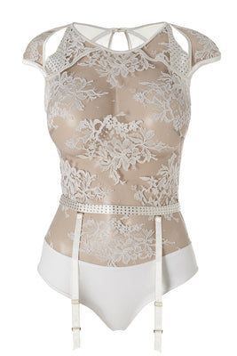 Nadya ivory lace bodysuit and suspender by Tatu Couture