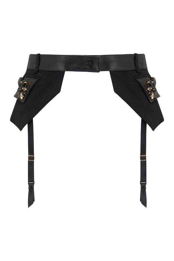 Tatu Couture X Ludovica Martire Tuxedo Suspender Belt with crystal pocket detail