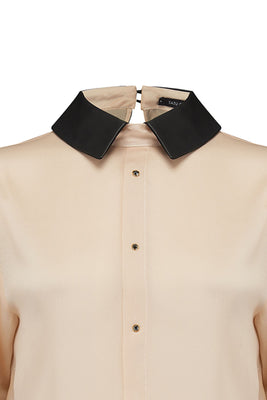 Lula Blush silk blouse bodysuit with contrast black collar detail and crystals