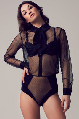 Nico sheer black bodysuit blouse with removable pussy bow