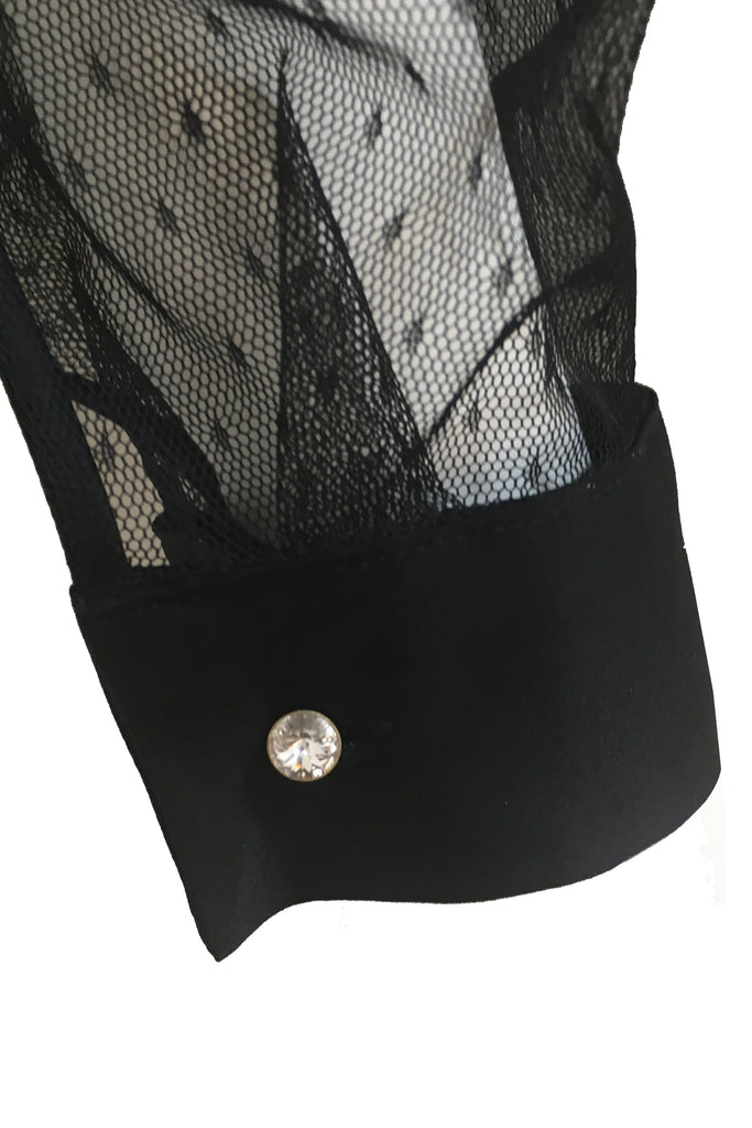 Nico luxury black bodysuit blouse crystal button cuff detail