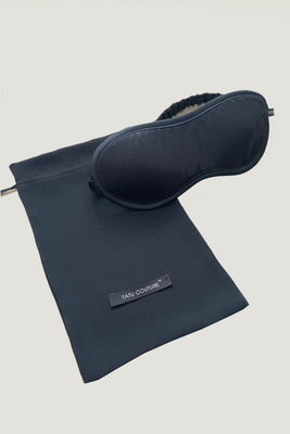  Luxury Black Silk Eye Mask with drawstring travel bag 