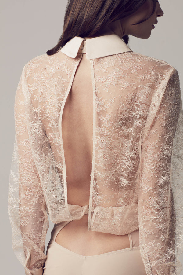 Melania luxury bodysuit blouse open back detail 