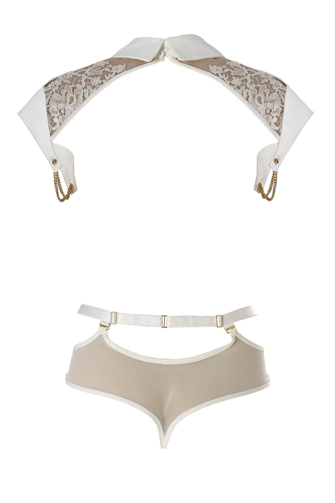 Nadya Collar and body harness with detachable sheer mesh thong | Luxury lingerie by Tatu Couture