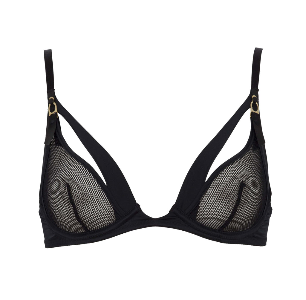 Sylvia ouvert bra in black lace fishnet by Tatu Couture 