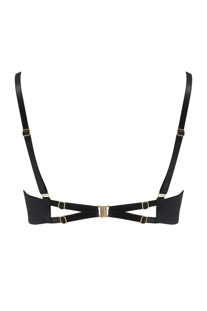Tatu Couture X Ludovica Martire designer quarter cup bra with gold clasp and adjustment
