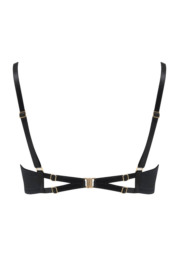 Tatu Couture X Ludovica Martire designer quarter cup bra with gold clasp and adjustment