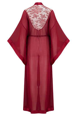 Rosalia luxury silk kimono robe with sheer lace back detail