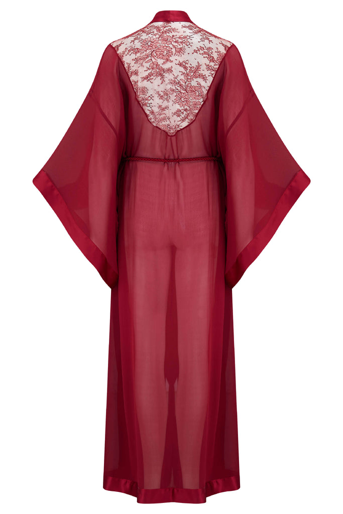 Rosalia luxury silk kimono robe with sheer lace back detail