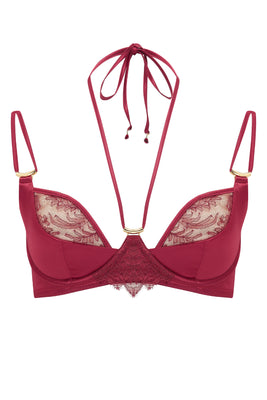 Rosalia red luxury bra with detachable halter neck and crystal pendant detail