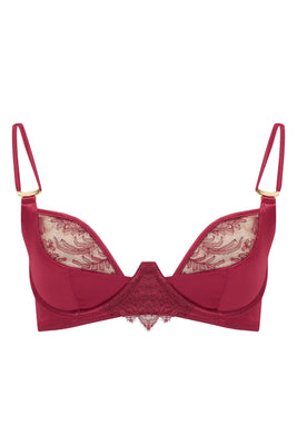 Rosalia plunge bra in sheer lace. High end designer lingerie by Tatu Couture 