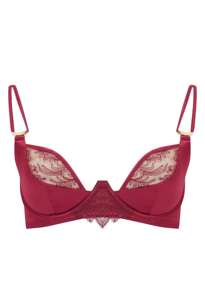 Rosalia plunge bra in sheer lace. High end designer lingerie by Tatu Couture 
