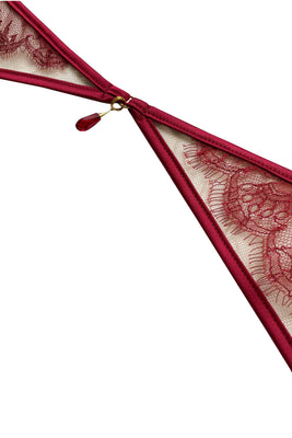 Close up detail of Rosalia lace suspender belt